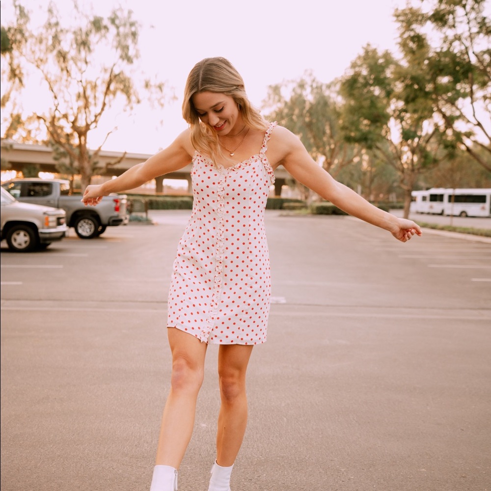 Princess Polly Red/White Polka Dot Dress